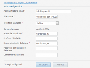 Configurazione WordPress WpSEO Hosting