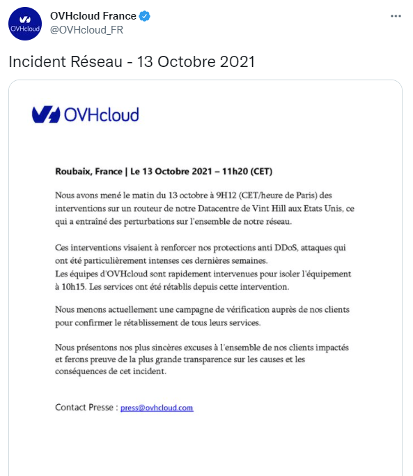 Comunicazione ufficiale OVH