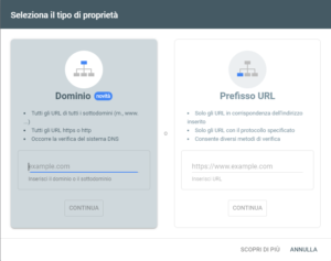 Aggiunta Proprietà - Google Search Console